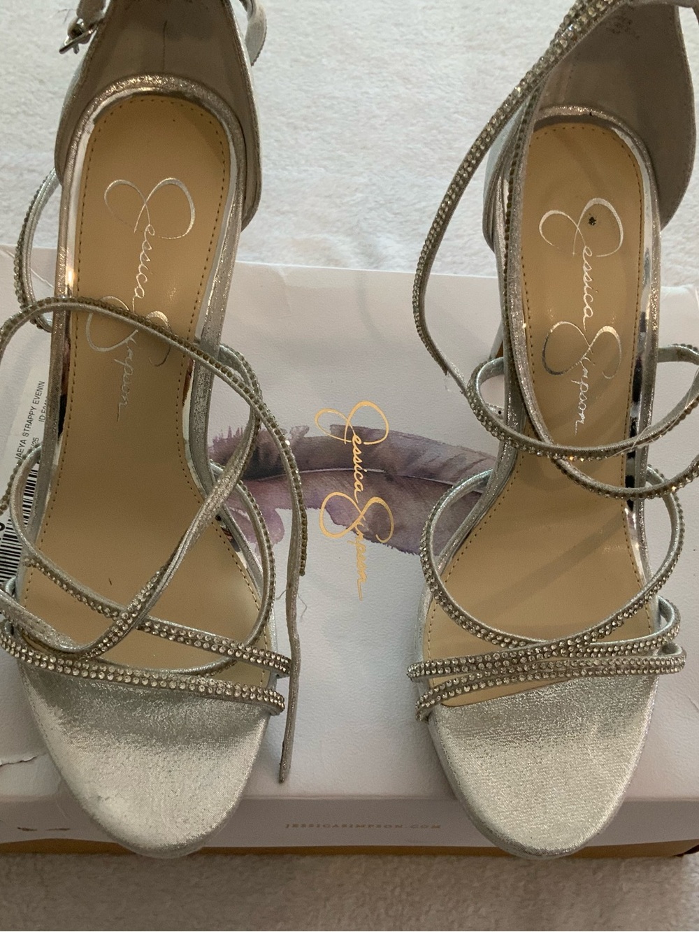 Jessica Simpson Silver Rhinestone Strappy heels small defect see pic SKU 3079